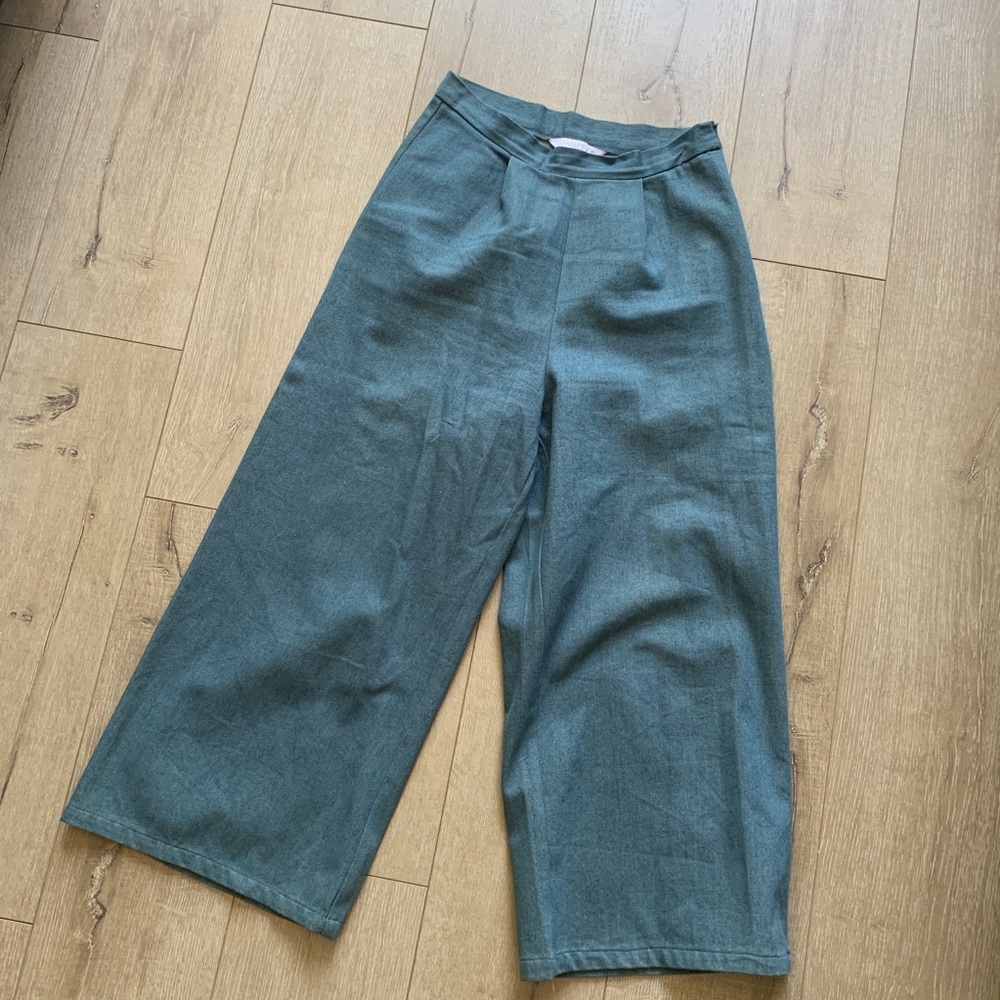 Blue cotton denim flare trousers